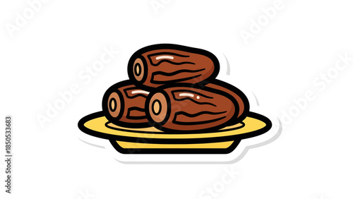Dried Dates Fruit on Plate Sticker Illustration