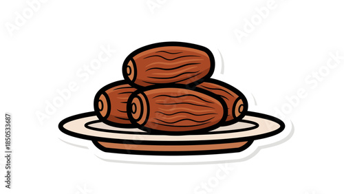 Dried Dates Fruit on Plate Sticker Illustration
