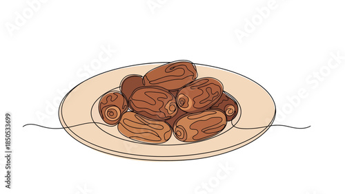 Continuous Line Art of Dried Dates Fruit on a Plate