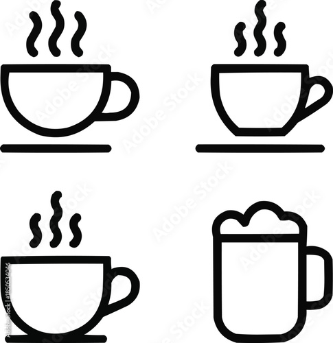 Cafe and Beverage Line Icons  Coffee, Tea, and Hot Drinks