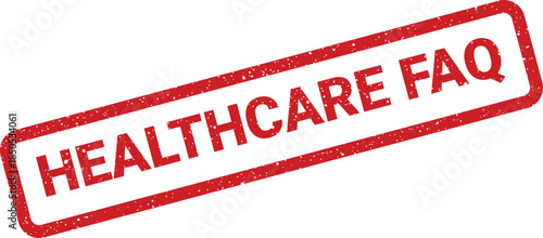 Red grunge rubber stamp vector with healthcare FAQ text for frequently asked questions and medical information