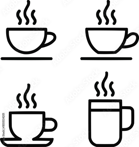 Cafe and Beverage Line Icons  Coffee, Tea, and Hot Drinks