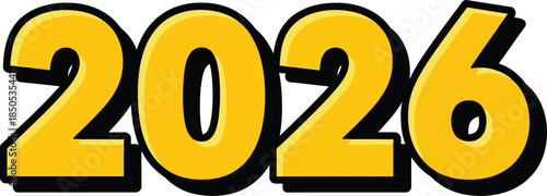 Bold yellow 2026 numbers graphic design element for new year celebrations and future concepts isola