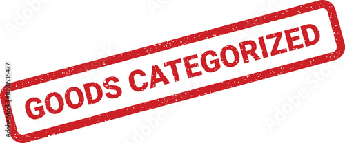 Red rectangular grunge stamp featuring GOODS CATEGORIZED text for inventory management and organization