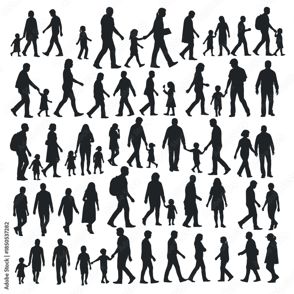 Obraz premium Silhouettes of People Walking A Diverse Crowd in Motion.