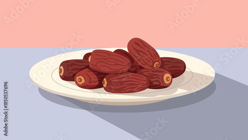 Dried Dates Fruit on Plate Sticker Illustration