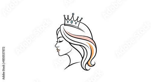 Stylized illustration of a princess wearing a crown and colored hair strands, presented in profile.
