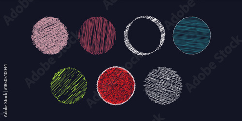 A collection of seven oval shaped fingerprints in various colors on a  blue background