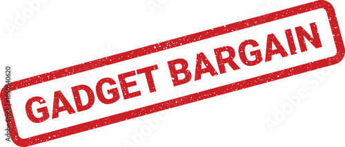 Red rectangular rubber stamp impression displaying the clear text GADGET BARGAIN indicating a special offer