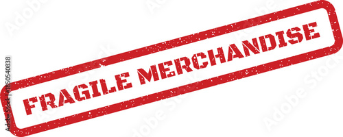 Red rectangular rubber stamp impression indicating fragile merchandise for retail or commercial purposes