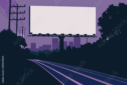 Advertise your brand on a billboard by the highway near the city showcasing a modern urban landscape in muted tones for a sleek, professional look