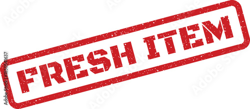 Red rubber stamp mark with a weathered, textured look displays the uppercase words FRESH ITEM prominently