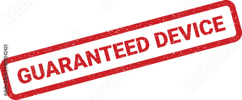 Red textured stamp with bold text emphasizing guaranteed device quality for electronic product assurance