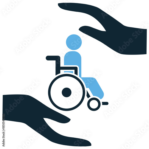 Disable care icon vector for accessibility and handicap support. Ideal for illustrating wheelchair services, special needs assistance, and inclusive medical care.