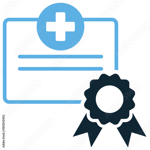 Health certificate icon vector for medical documentation and records. Ideal for illustrating vaccination proof, fitness reports, and hospital paperwork.