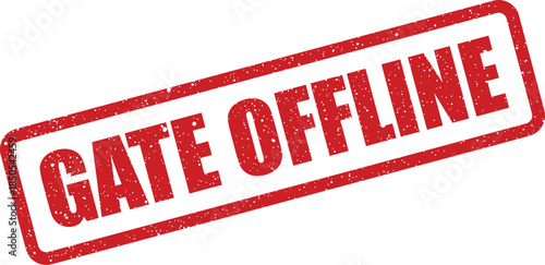 Red weathered rubber stamp graphic displaying GATE OFFLINE status, perfect for system alerts or warnings