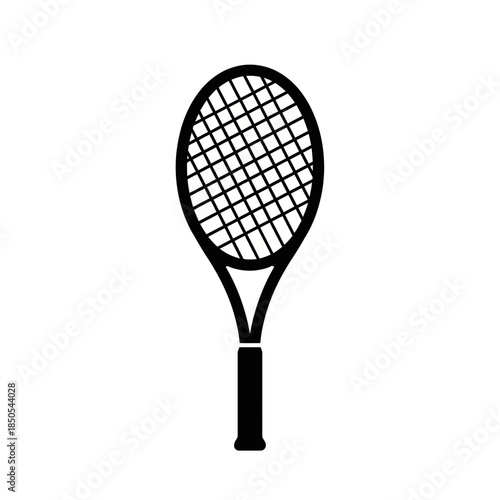 Black and White Tennis Racket Illustration for Sports Equipment.
