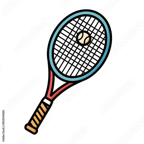 Cartoon Tennis Racket with Ball Illustration for Sports Theme.