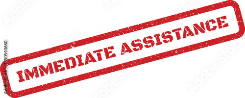 Textured rectangular rubber stamp indicating immediate assistance is required, suitable for support service notifications