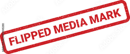 Textured red rectangular rubber stamp displaying Flipped Media Mark text, useful for digital content review and editorial annotations