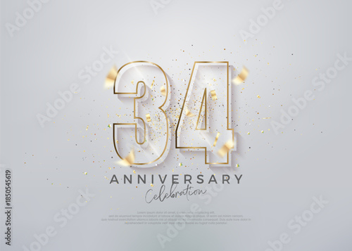 Modern number 34th with unique glass numerals. premium vector for celebration design. Premium vector for poster, banner, celebration greeting.