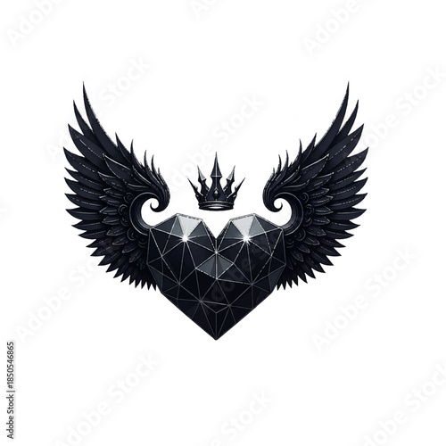 Winged Diamond Heart with Crown Icon