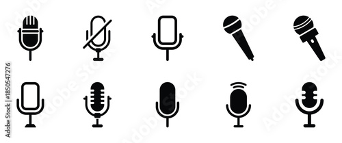 Microphone vector icon set. Microphones audio podcast vector icons. Microphone icon set on white background. Vector illustration. EPS 10