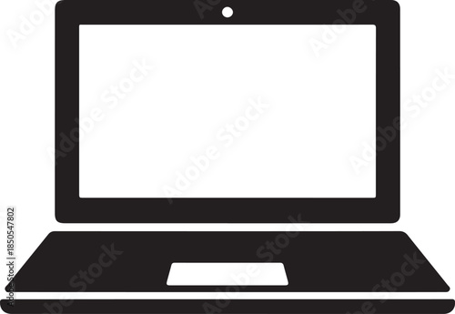 Black and white laptop computer with a blank screen and a touchpad