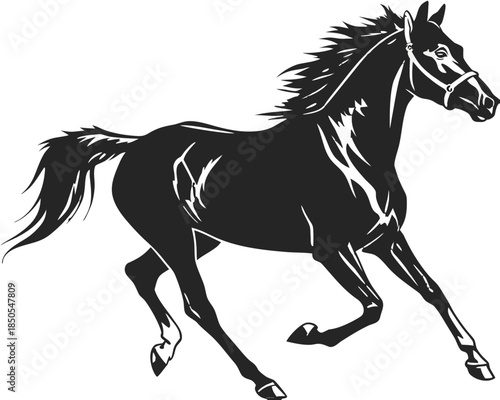Galloping Horse Silhouette Vector Clipart Running Stallion Equine Illustration Line Art