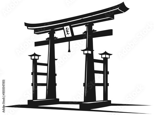 Japanese Torii Gate Silhouette Vector Clipart Shinto Shrine Japan Illustration Line Art