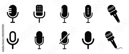 Microphone icon vector. karaoke sign and symbol. Microphones design collection. Set of microphone icons. Microphone logo design podcast with microphone logo.