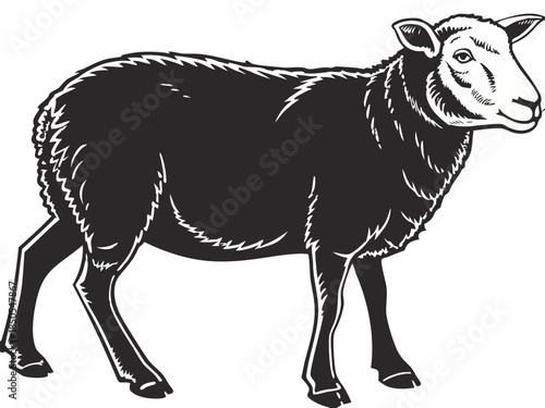 Black and White Sheep Illustration Vector Clipart Silhouette Line Art