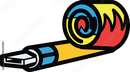 Colorful party blower illustration festive noise maker for celebrations isolated on white backgroun