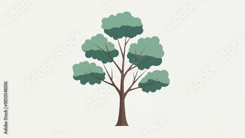 Illustration of a green leafy tree with a brown trunk against a plain background