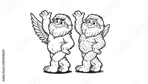 Vector illustration of cartoon Yeti black and white drawing For children to learn to color according to the picture.