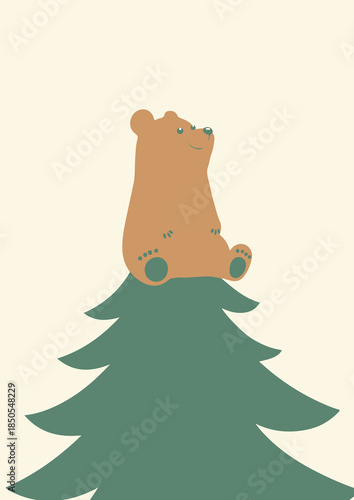 cute bear on a pine tree