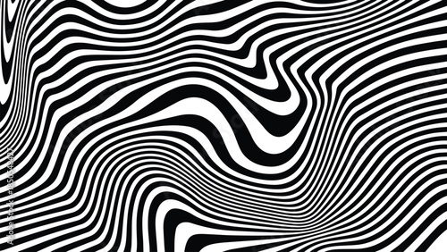 Abstract flowing black and white striped pattern background
