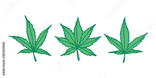 Set of hand drawn cannabis leaf Medicine marijuana Hemp leaves clipart in doodle style Single element for print, web, design, decor