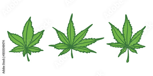 Set of hand drawn cannabis leaf Medicine marijuana Hemp leaves clipart in doodle style Single element for print, web, design, decor