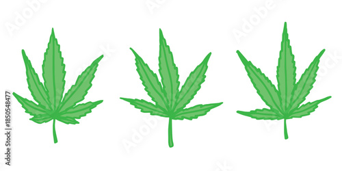 Set of hand drawn cannabis leaf Medicine marijuana Hemp leaves clipart in doodle style Single element for print, web, design, decor