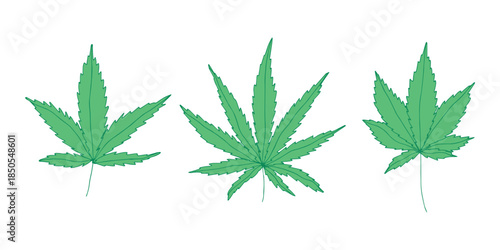 Set of hand drawn cannabis leaf Medicine marijuana Hemp leaves clipart in doodle style Single element for print, web, design, decor