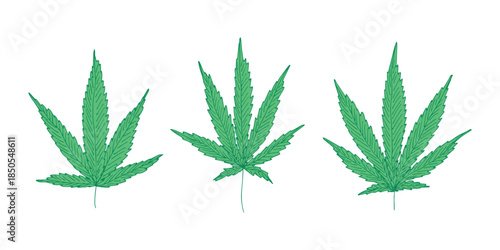 Set of hand drawn cannabis leaf Medicine marijuana Hemp leaves clipart in doodle style Single element for print, web, design, decor