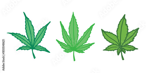 Set of hand drawn cannabis leaf Medicine marijuana Hemp leaves clipart in doodle style Single element for print, web, design, decor