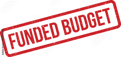 Textured rubber stamp mark displaying funded budget for financial approval documents and business needs