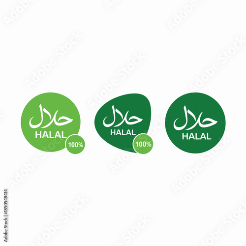 Halal certification symbols in varying shades of green and shapes