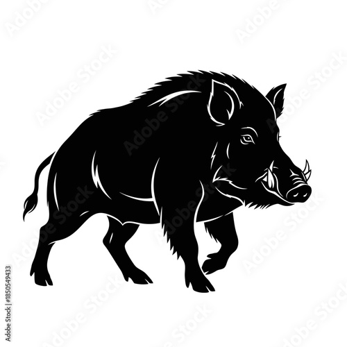 Powerful Wild Boar Silhouette with Sharp Tusks and Bristly Mane.