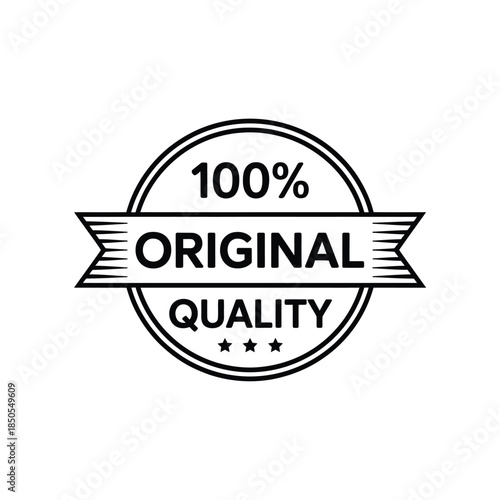 Black and white round emblem displaying one hundred percent original quality