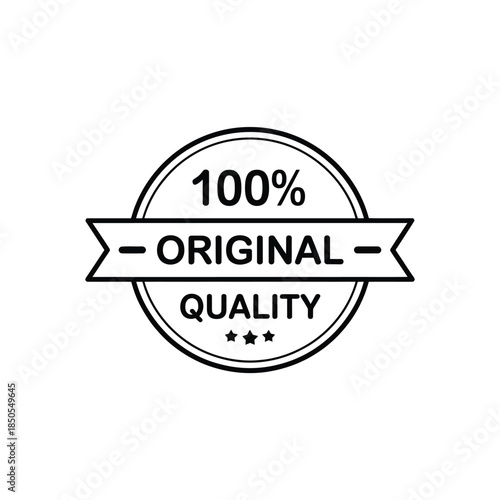A circular badge proclaiming one hundred percent original quality with stars