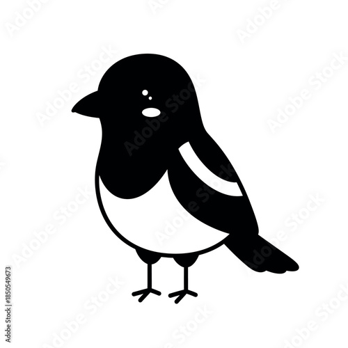 A black silhouette illustration of a small bird standing alone on a plain background with a white belly