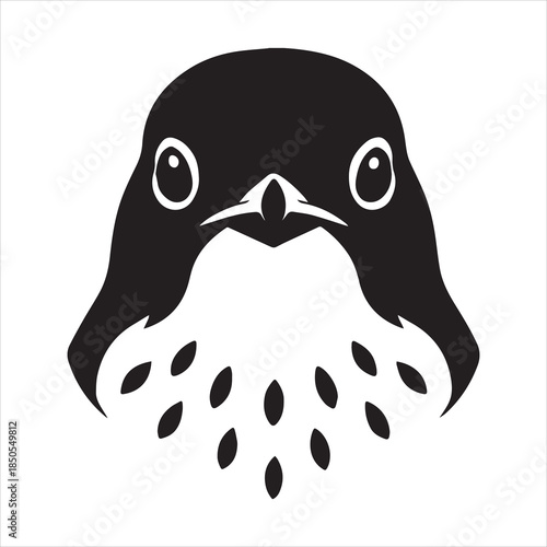 Minimalistic black silhouette of thrush head